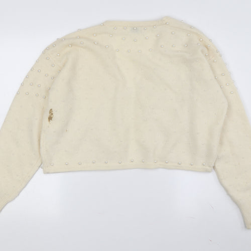 Classics Women Ivory Beaded Cardigan, 14 Plus, Wool Blend