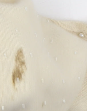 Classics Women Ivory Beaded Cardigan, 14 Plus, Wool Blend