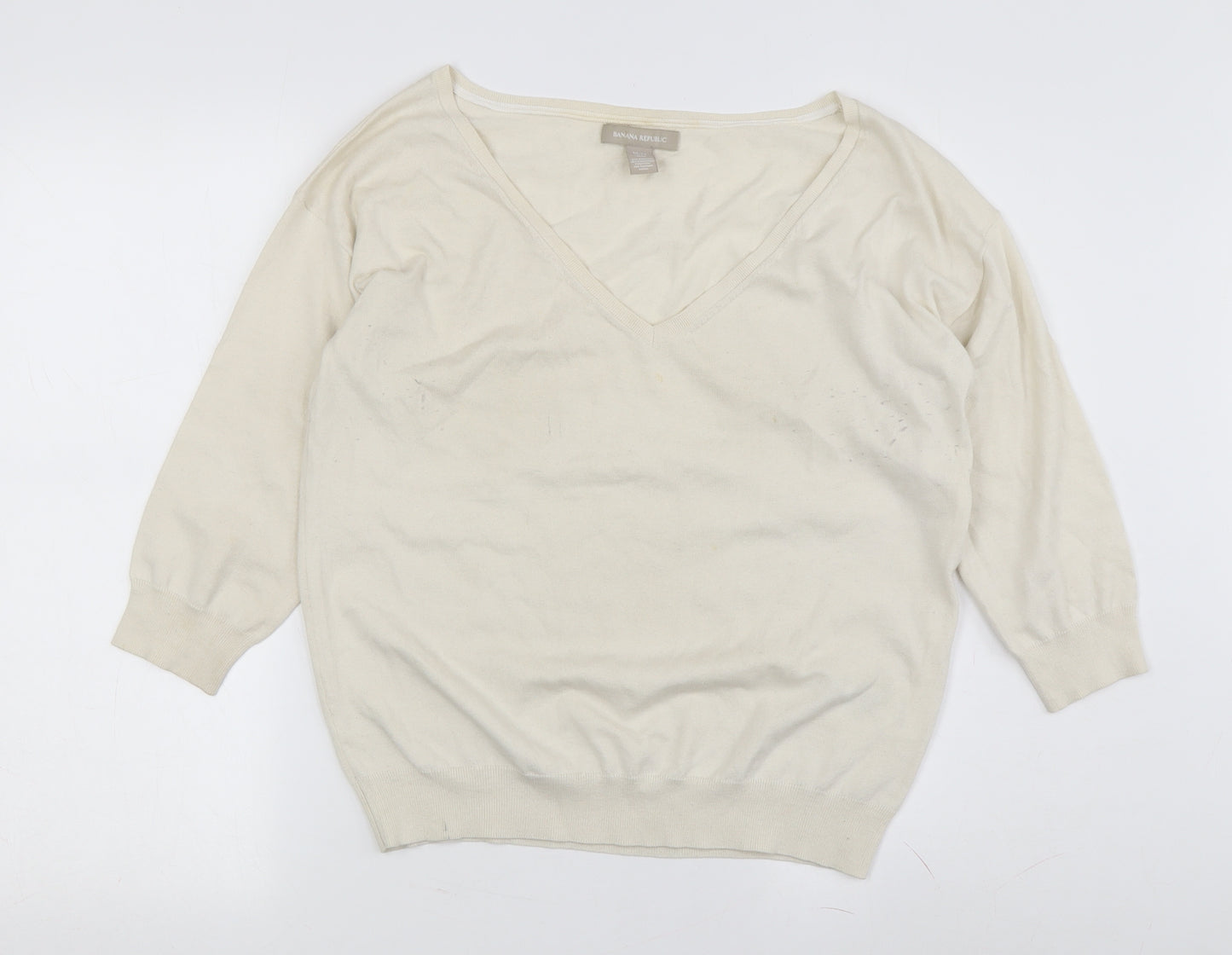 Banana Republic Women's Ivory V-Neck Pullover M