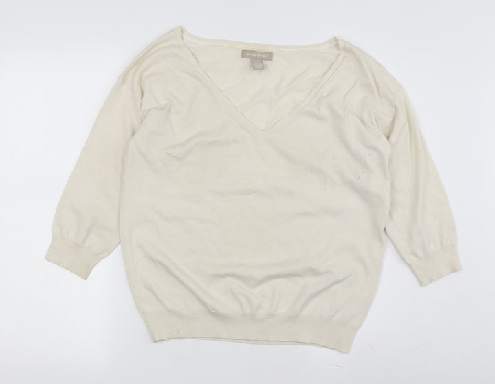 Banana Republic Women's Ivory V-Neck Pullover M