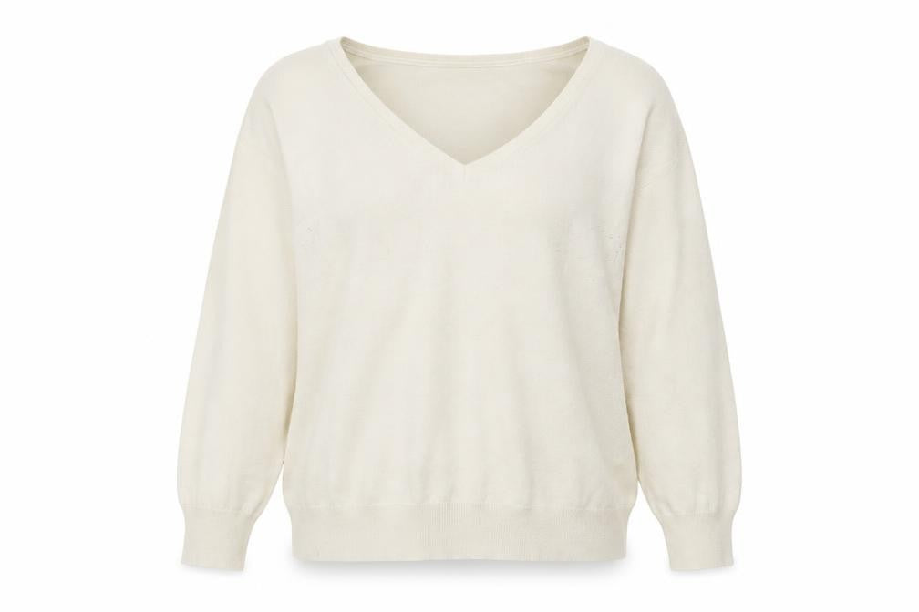 Front view of Banana Republic Women's Ivory V-Neck Pullover M