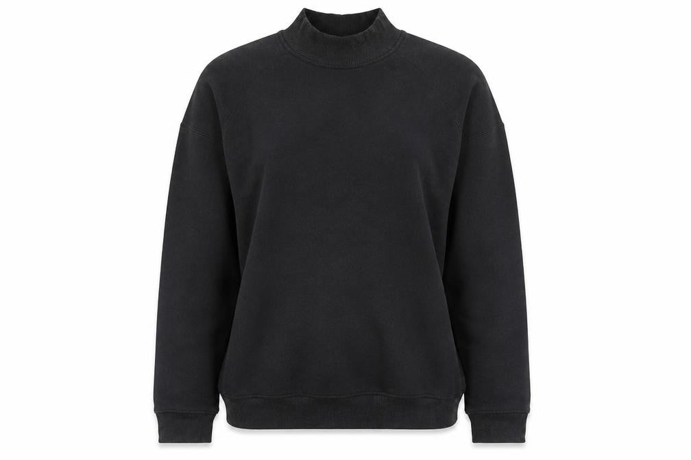 Front view of find. Women's Black Mock Neck Sweatshirt S