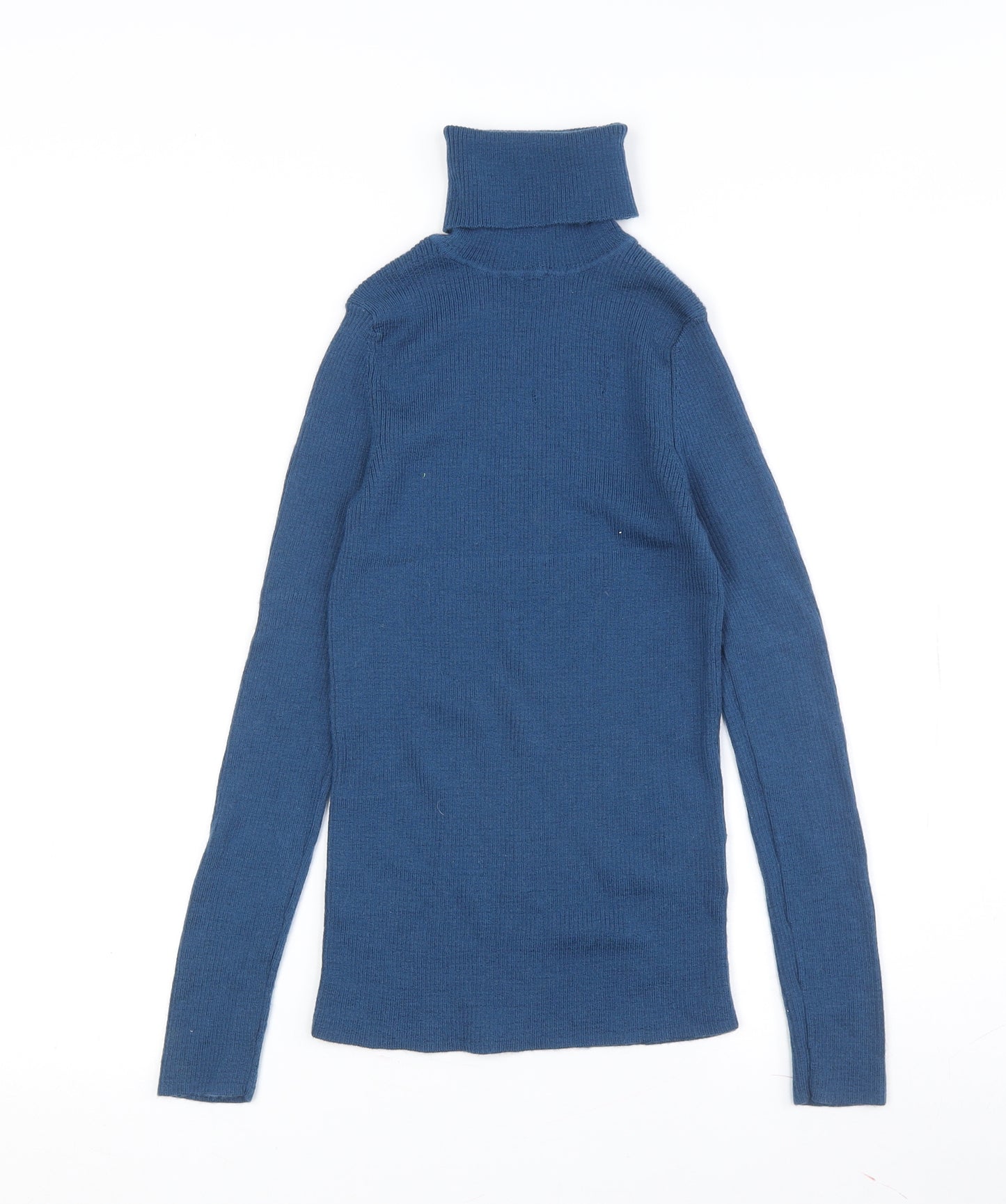 Uniqlo Women's Blue Roll Neck Wool Jumper Medium