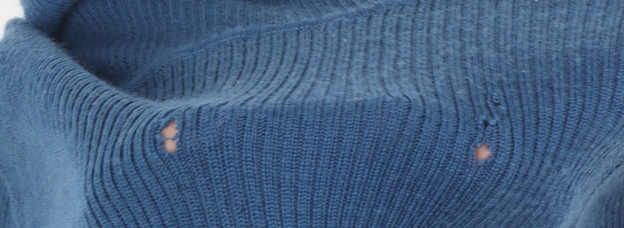 Uniqlo Women's Blue Roll Neck Wool Jumper Medium