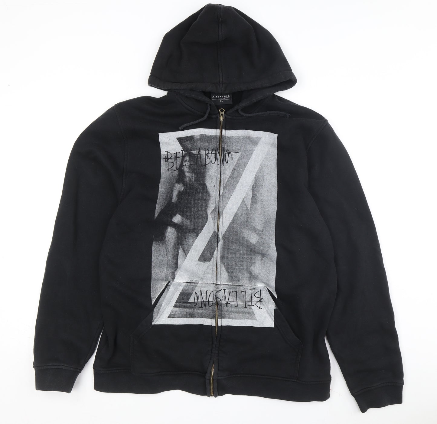 Billabong Men's XL Black Full Zip Hoodie Graphic Print