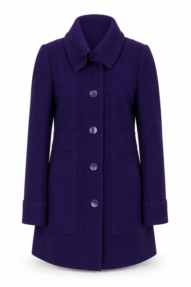 Front view of 3000 Pink Deluxe Women's Purple Wool Coat, size 10
