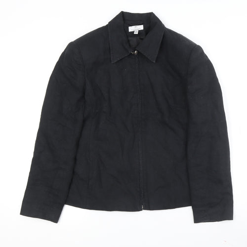 Paul Berman Women's Black Linen Jacket, Size 14, Full Zip