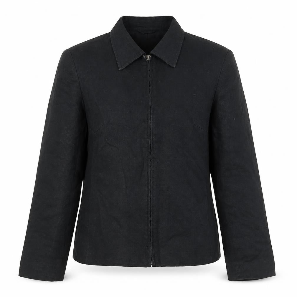 Front view of Paul Berman Women's Black Linen Jacket, size 14, Full Zip