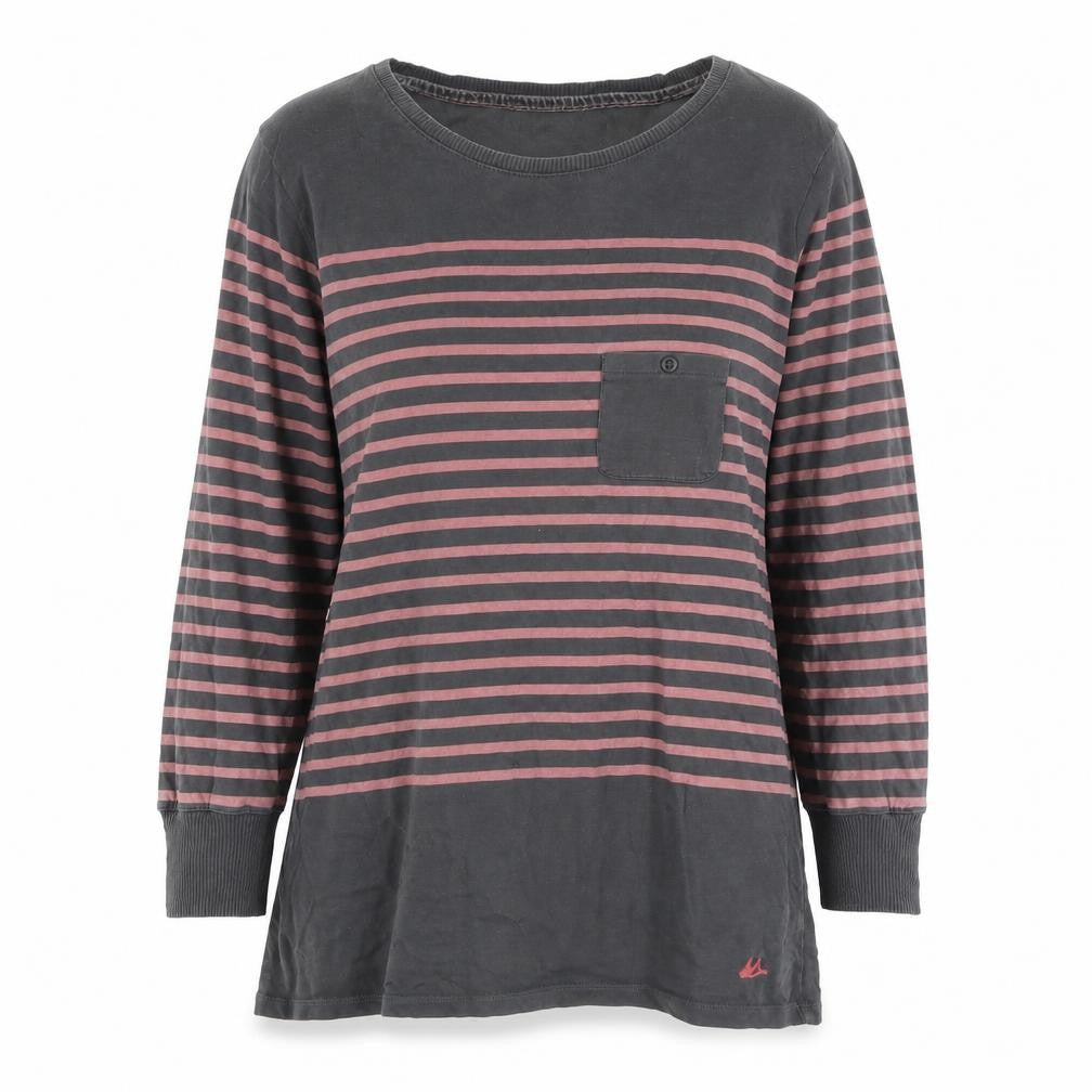 Front view of Marlonay Women's Grey Striped T-Shirt, size 16