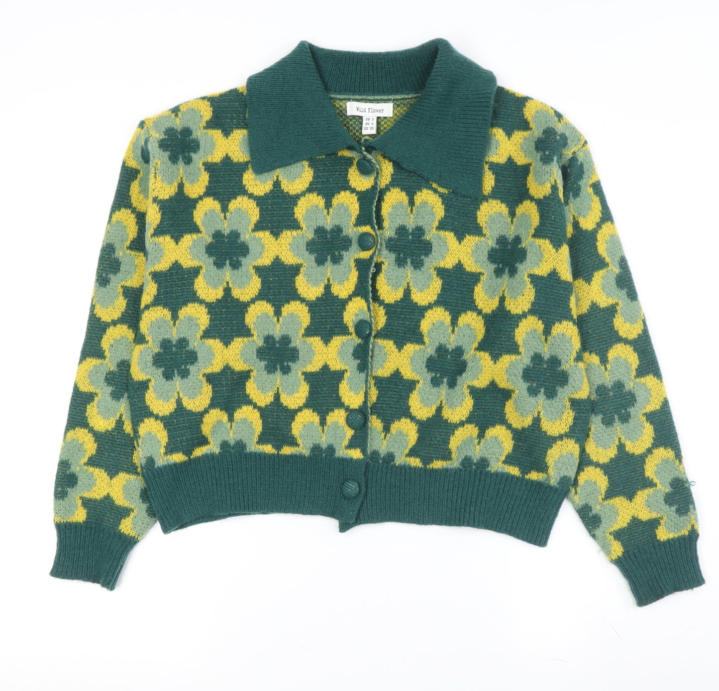 Wild Flower Women's Green Yellow Floral Cardigan S