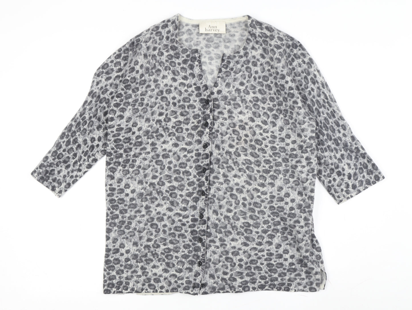Ann Harvey Women's Grey Animal Print Cardigan, Size 16