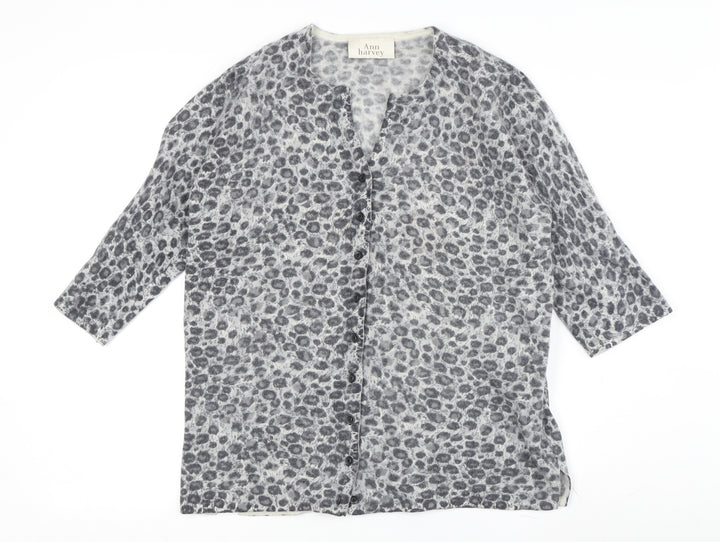 Ann Harvey Women's Grey Animal Print Cardigan, Size 16