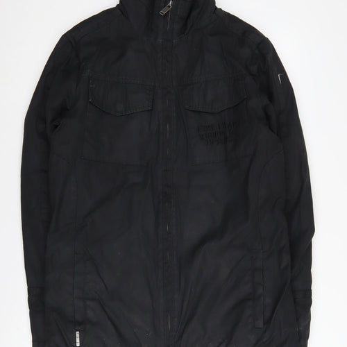 Firetrap Men's Black Military Jacket S Casual Stand-Up Collar