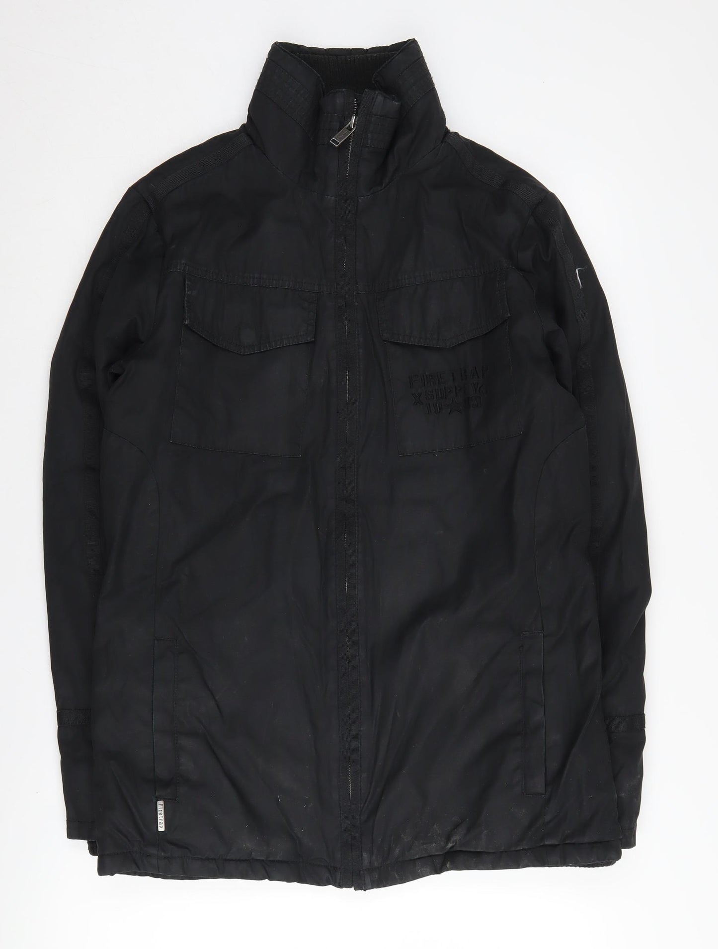 Firetrap Men's Black Military Jacket S Casual Stand-Up Collar