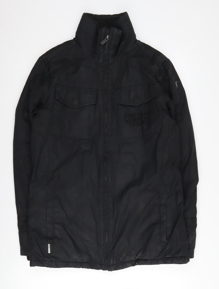 Firetrap Men's Black Military Jacket S Casual Stand-Up Collar