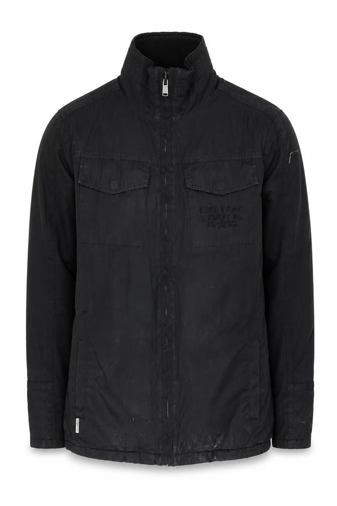 Front view of Firetrap Men's Black Military Jacket S Casual Stand-Up Collar