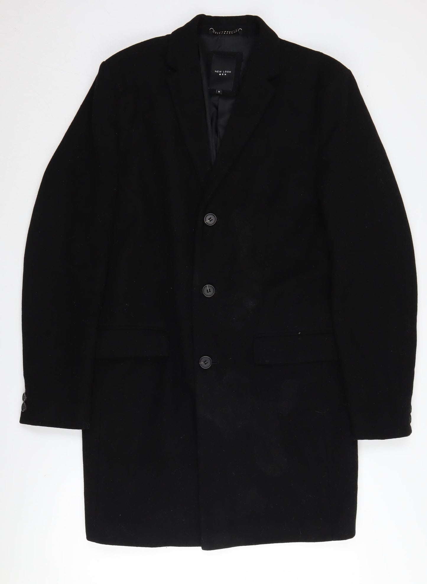 New Look Men's Black Medium Coat, Polyester, Wool Blend