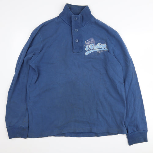 H&M Men's Blue Long Sleeve Cotton Polo M