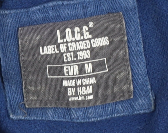 H&M Men's Blue Long Sleeve Cotton Polo M