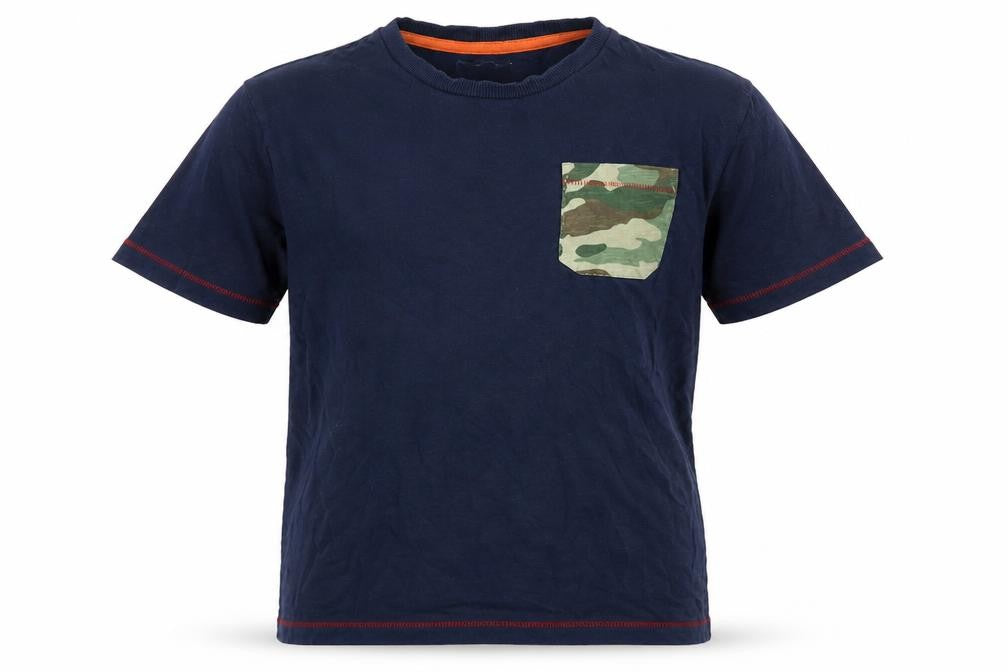Next Boys Blue T-Shirt, Camouflage Pocket, Age 9-10, Crew Neck