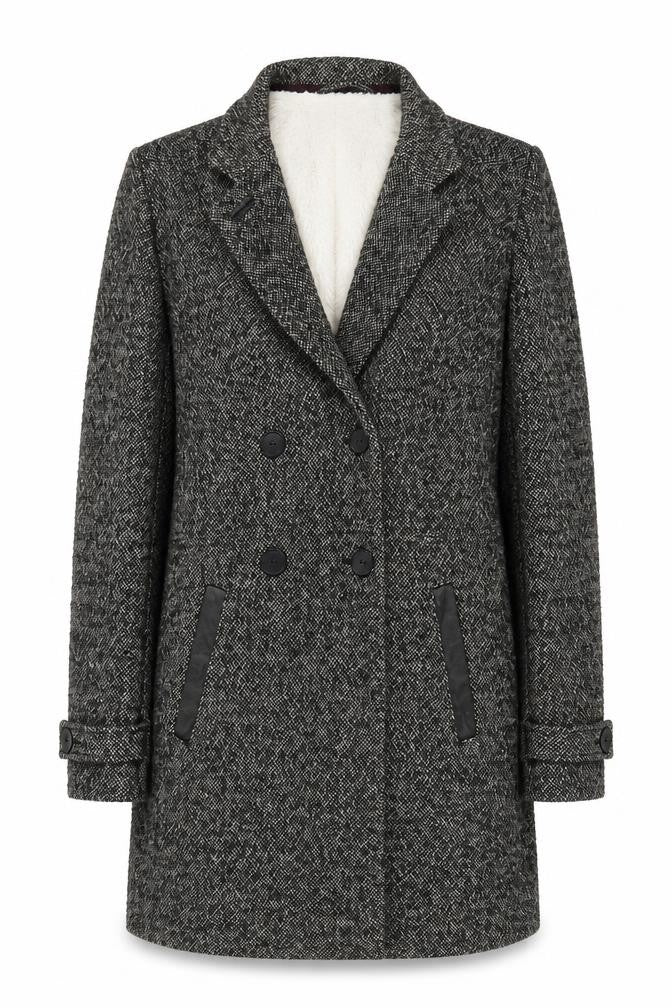 Front view of Clockhouse Women's Grey Tweed Pea Coat, size S