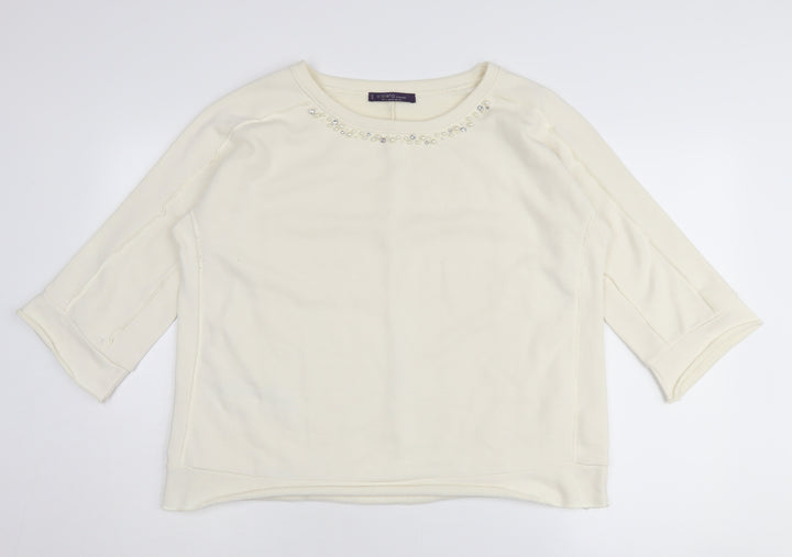 Violeta by Mango Women's White Jewel Pullover Jumper S