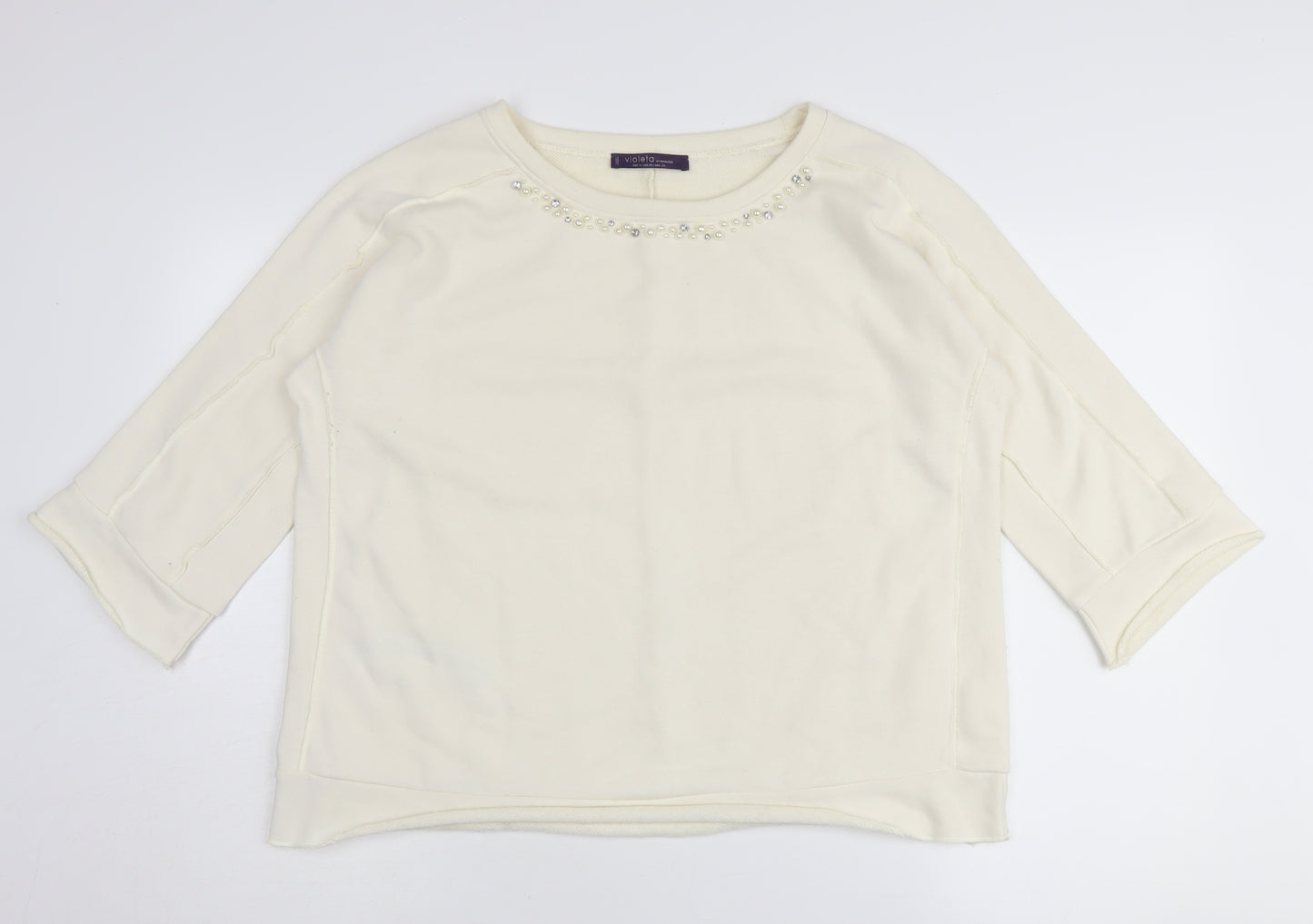 Violeta by Mango Women's White Jewel Pullover Jumper S