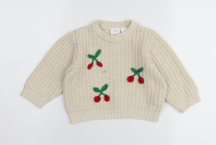 Zara Unisex Baby Jumper Ivory 18-24 Months Pullover Knit