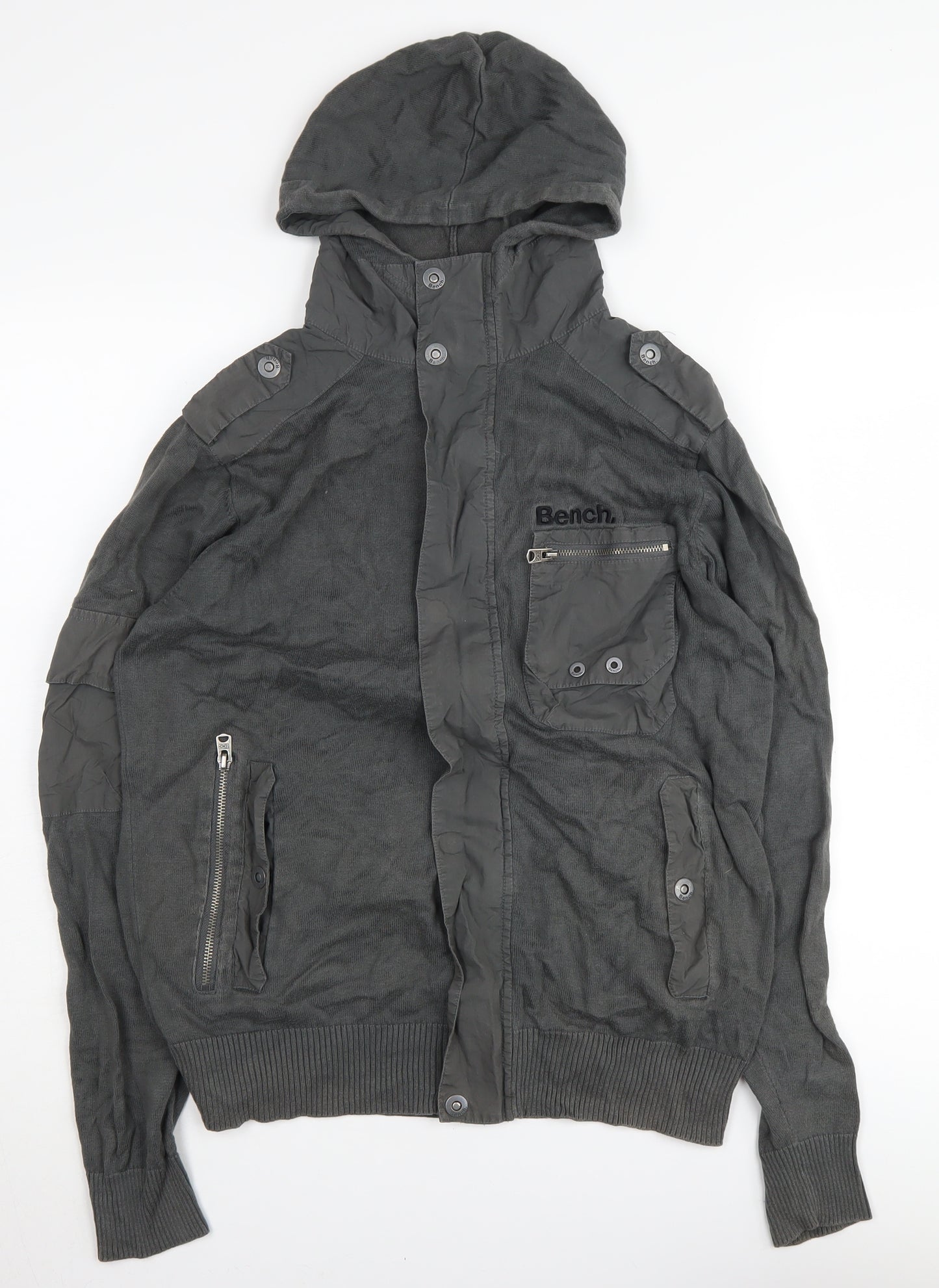 Bench Men's Black Hooded Jacket L - Casual Style