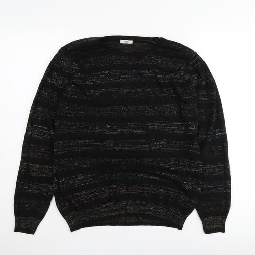 Cotton Traders Women's Black Striped Jumper - Size 10/12