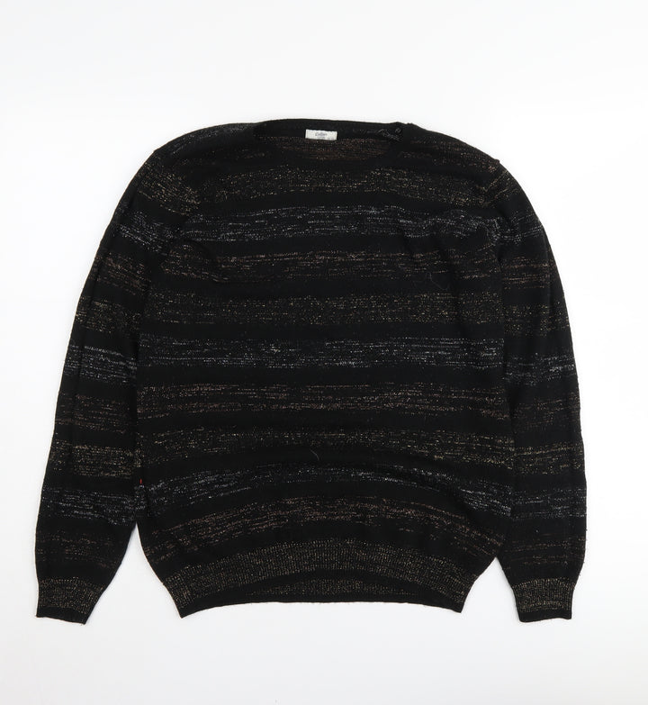 Cotton Traders Women's Black Striped Jumper - Size 10/12