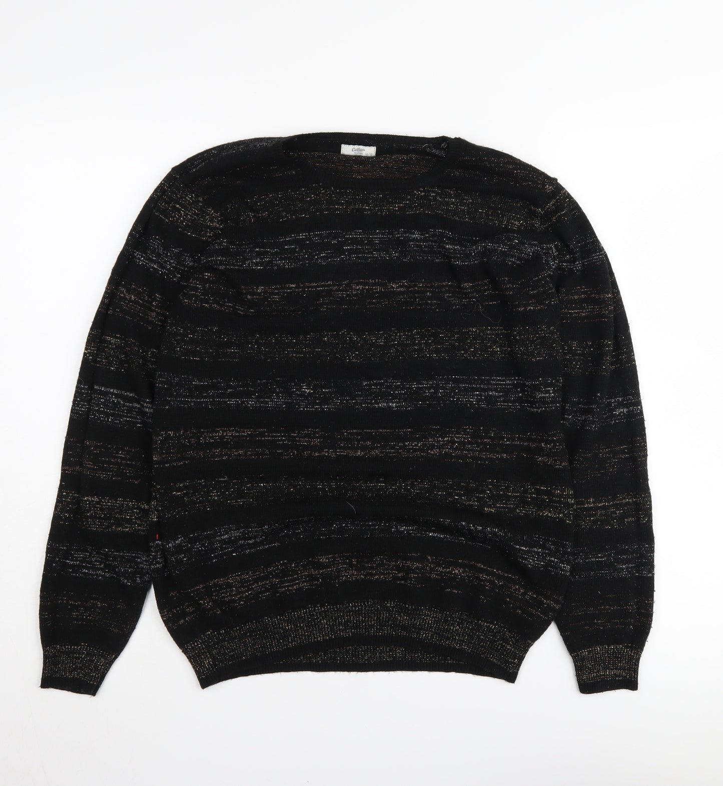 Cotton Traders Women's Black Striped Jumper - Size 10/12