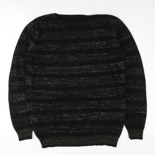 Cotton Traders Women's Black Striped Jumper - Size 10/12