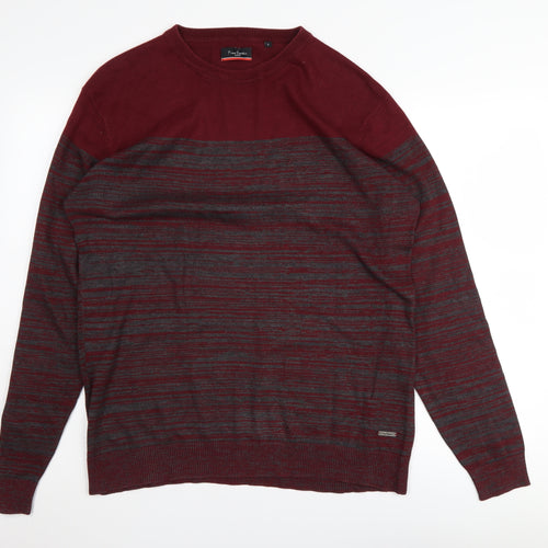 Pierre Cardin Men's Red Striped Jumper Size L Cotton Blend