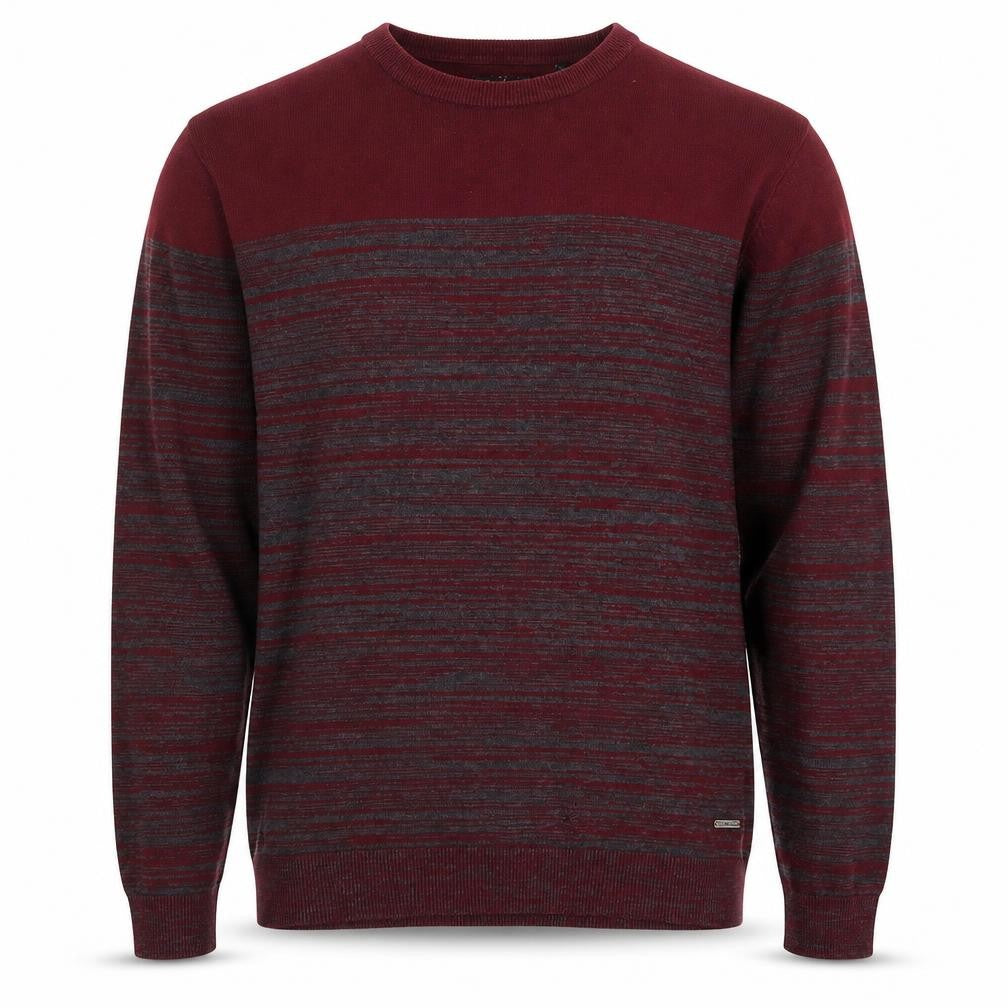 Front view of Pierre Cardin Men's Red Striped Jumper, size L, Cotton Blend
