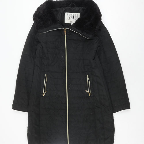 Elle Women's Black Puffer Jacket, Size 10, Fur Trim, Winter