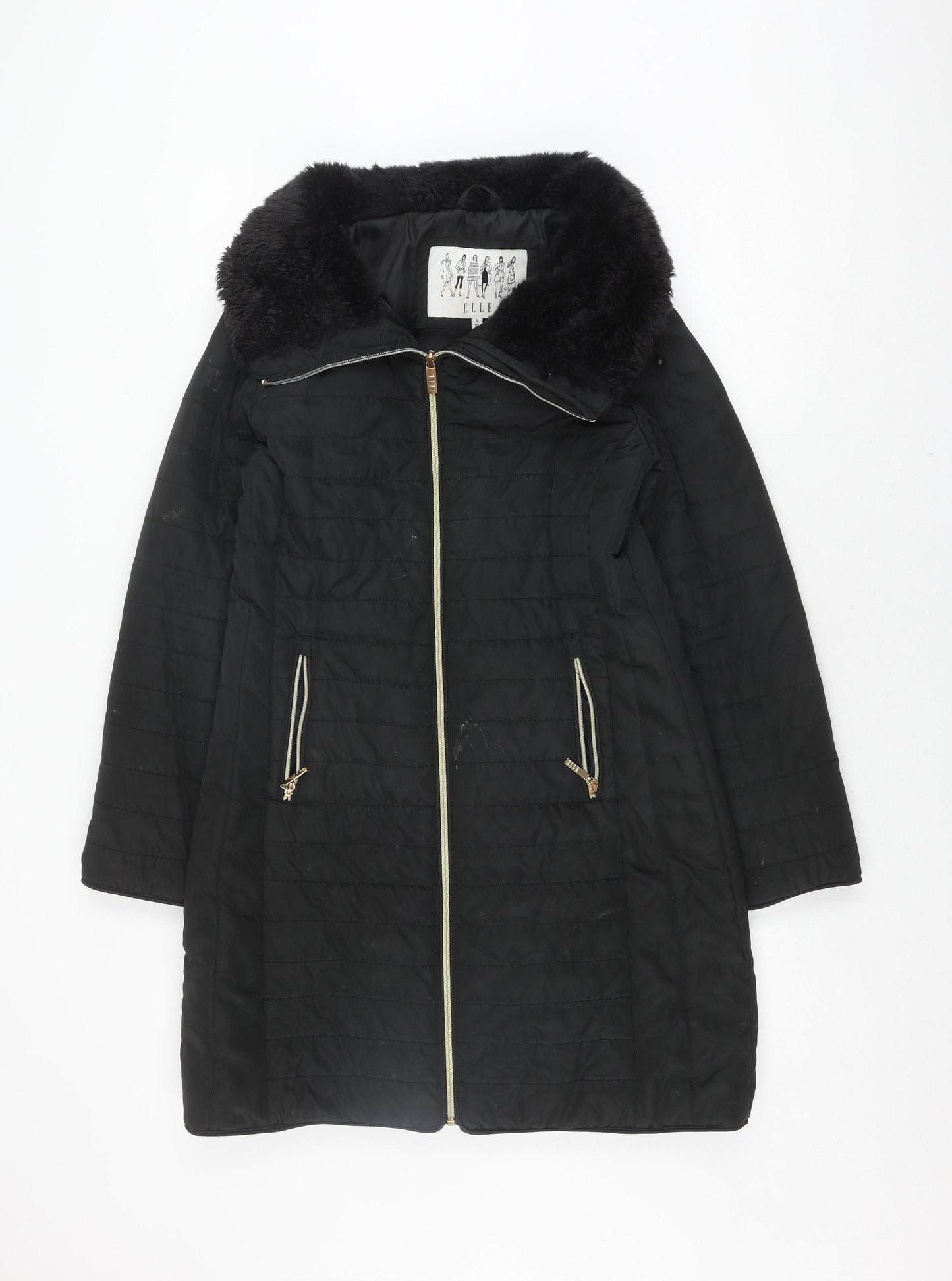 Elle Women's Black Puffer Jacket, Size 10, Fur Trim, Winter
