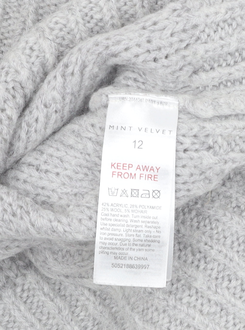 Mint Velvet Women's Grey High Neck Cable-Knit Jumper