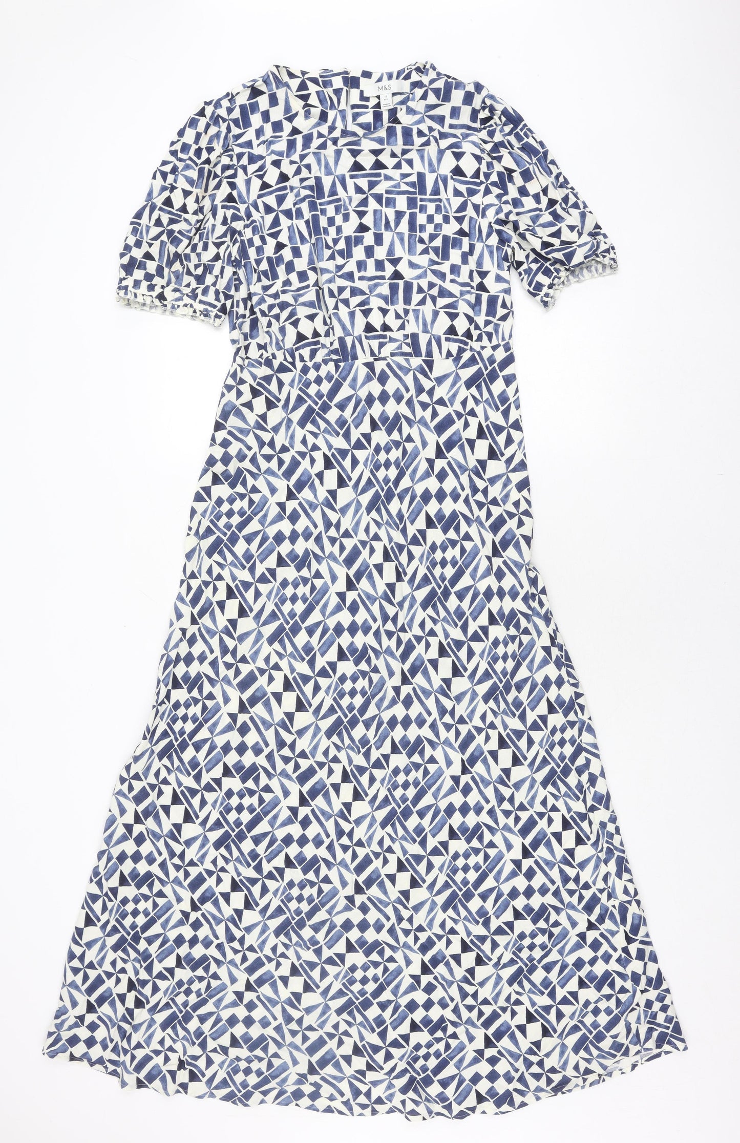 Marks and Spencer Women's Blue Geometric Dress, Size 12