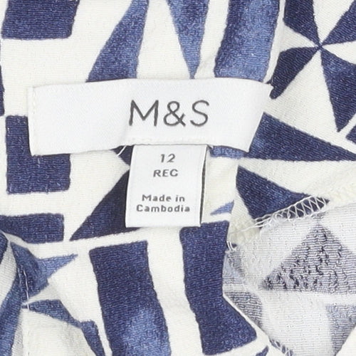 Marks and Spencer Women's Blue Geometric Dress, Size 12