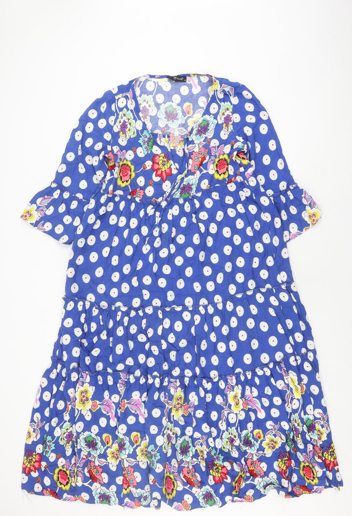 Gdg Actuel Women's Blue M Polka Dot Floral Dress