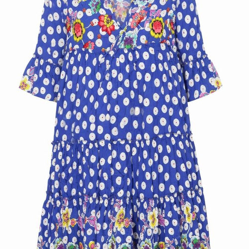 Gdg Actuel Women's Blue M Polka Dot Floral Dress