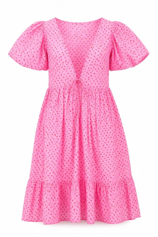 Front view of Influence Women's Pink Polka Dot Dress, size 8