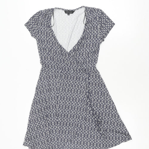 New Look Women's Blue Geometric Fit & Flare Dress Size 8