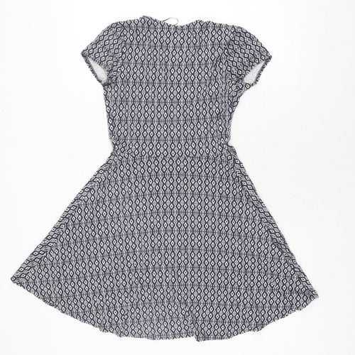 New Look Women's Blue Geometric Fit & Flare Dress Size 8