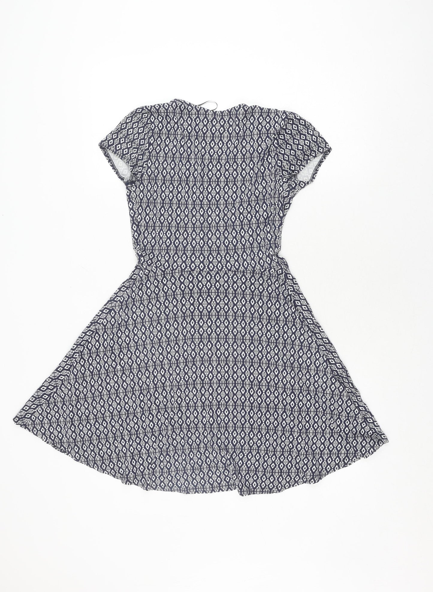 New Look Women's Blue Geometric Fit & Flare Dress Size 8
