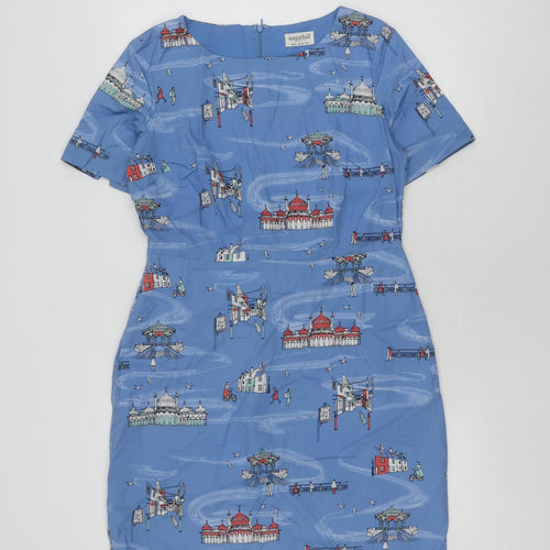 Sugarhill Brighton Women's Blue City Print Shift Dress Size 12