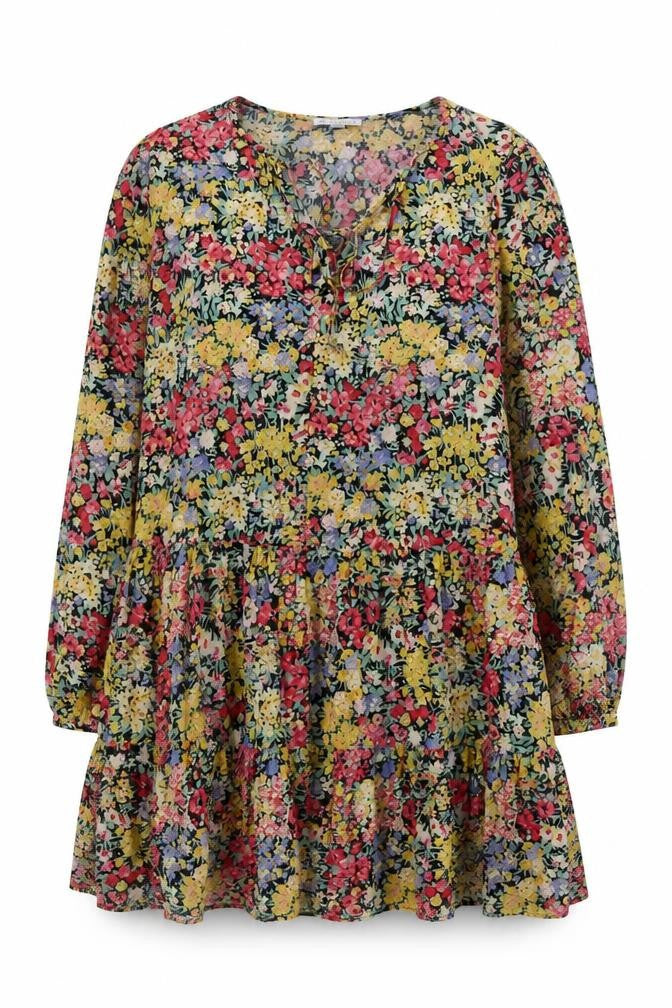 Front view of Warehouse Women's Floral Dress, size 10, Multicoloured