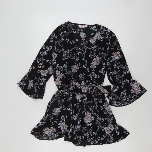 Miss Selfridge Women's Black Petite Floral Playsuit
