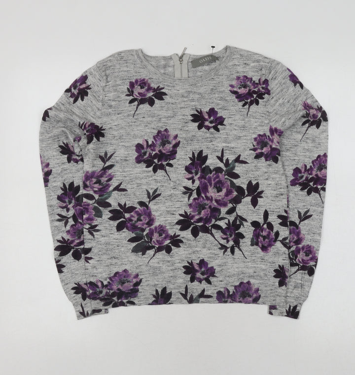 Oasis Women's Grey Floral Pullover Jumper, Size S